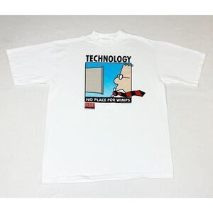 Vintage 90s Dilbert T-Shirt XL Technology No Place For Wimps Cartoon Comic